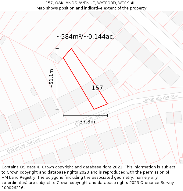 157, OAKLANDS AVENUE, WATFORD, WD19 4LH: Plot and title map