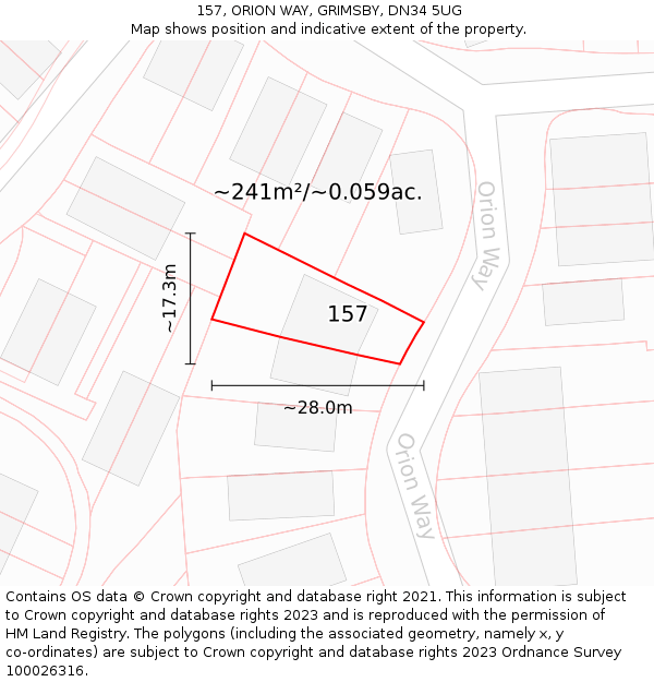 157, ORION WAY, GRIMSBY, DN34 5UG: Plot and title map