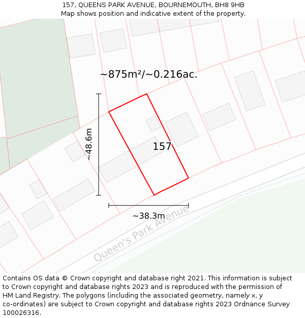 157, QUEENS PARK AVENUE, BOURNEMOUTH, BH8 9HB: Plot and title map