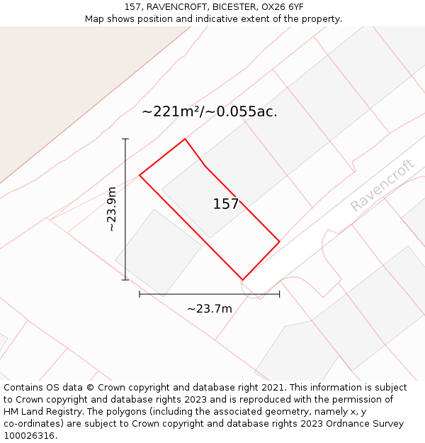 157, RAVENCROFT, BICESTER, OX26 6YF: Plot and title map