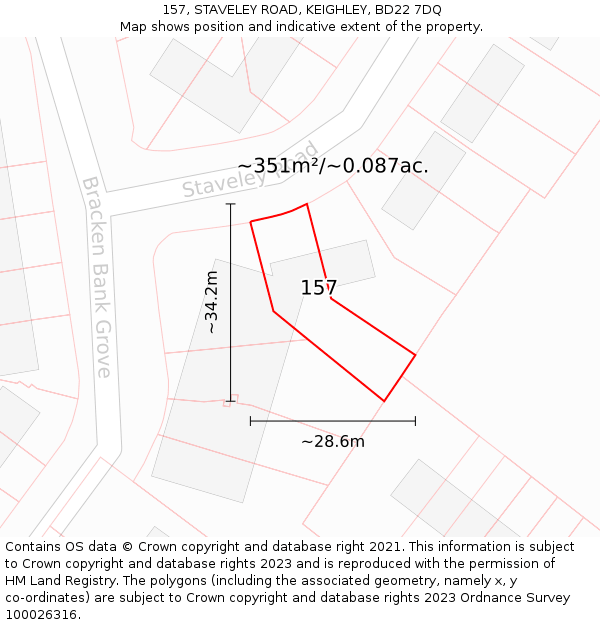 157, STAVELEY ROAD, KEIGHLEY, BD22 7DQ: Plot and title map