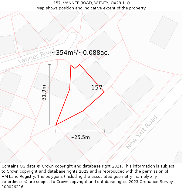 157, VANNER ROAD, WITNEY, OX28 1LQ: Plot and title map