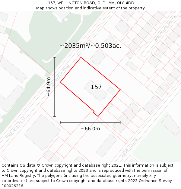 157, WELLINGTON ROAD, OLDHAM, OL8 4DD: Plot and title map