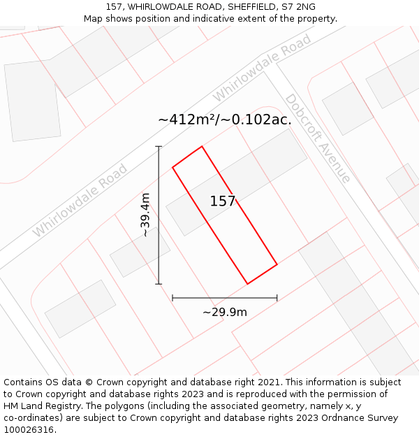 157, WHIRLOWDALE ROAD, SHEFFIELD, S7 2NG: Plot and title map