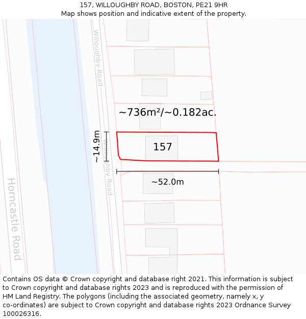 157, WILLOUGHBY ROAD, BOSTON, PE21 9HR: Plot and title map