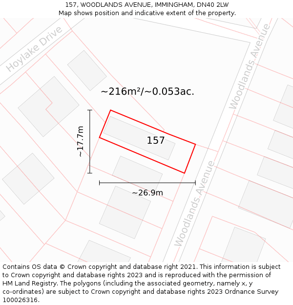 157, WOODLANDS AVENUE, IMMINGHAM, DN40 2LW: Plot and title map