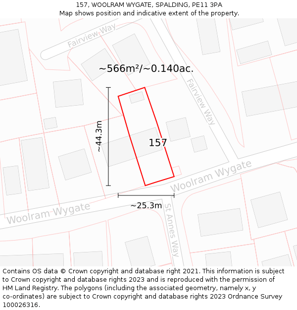 157, WOOLRAM WYGATE, SPALDING, PE11 3PA: Plot and title map