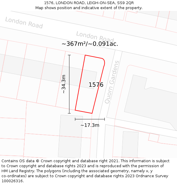 1576, LONDON ROAD, LEIGH-ON-SEA, SS9 2QR: Plot and title map