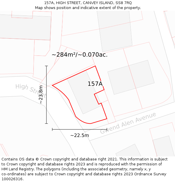 157A, HIGH STREET, CANVEY ISLAND, SS8 7RQ: Plot and title map