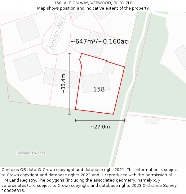 158, ALBION WAY, VERWOOD, BH31 7LR: Plot and title map