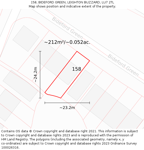 158, BIDEFORD GREEN, LEIGHTON BUZZARD, LU7 2TL: Plot and title map