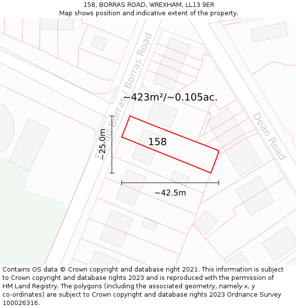 158, BORRAS ROAD, WREXHAM, LL13 9ER: Plot and title map