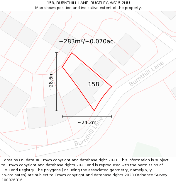 158, BURNTHILL LANE, RUGELEY, WS15 2HU: Plot and title map