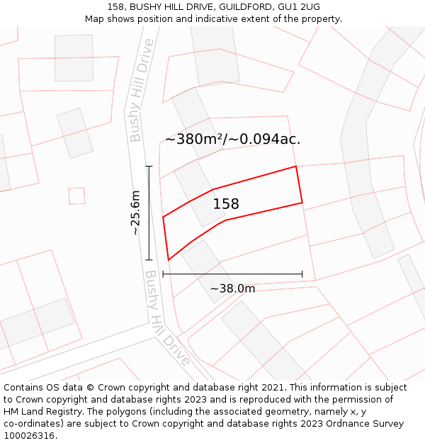 158, BUSHY HILL DRIVE, GUILDFORD, GU1 2UG: Plot and title map