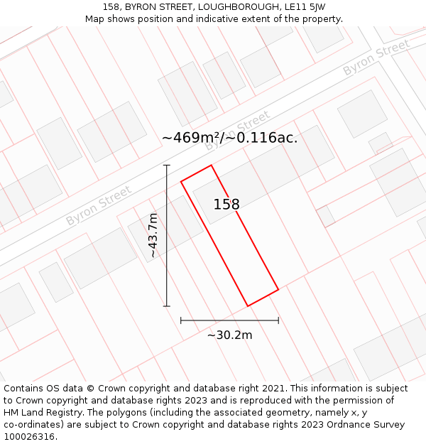 158, BYRON STREET, LOUGHBOROUGH, LE11 5JW: Plot and title map