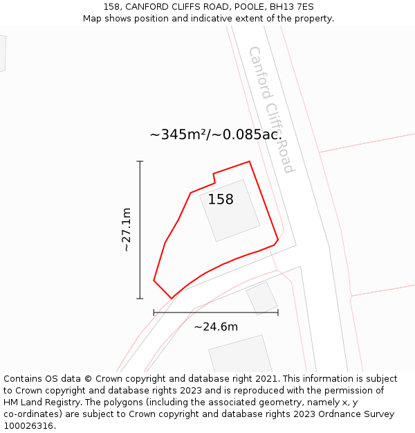 158, CANFORD CLIFFS ROAD, POOLE, BH13 7ES: Plot and title map