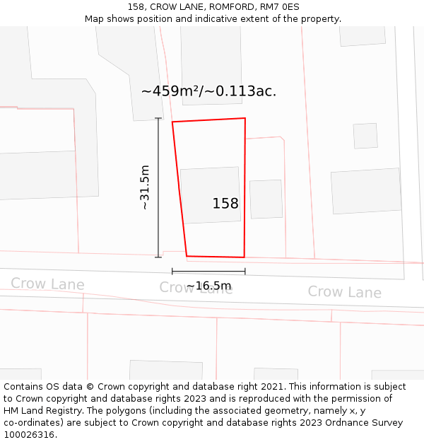 158, CROW LANE, ROMFORD, RM7 0ES: Plot and title map