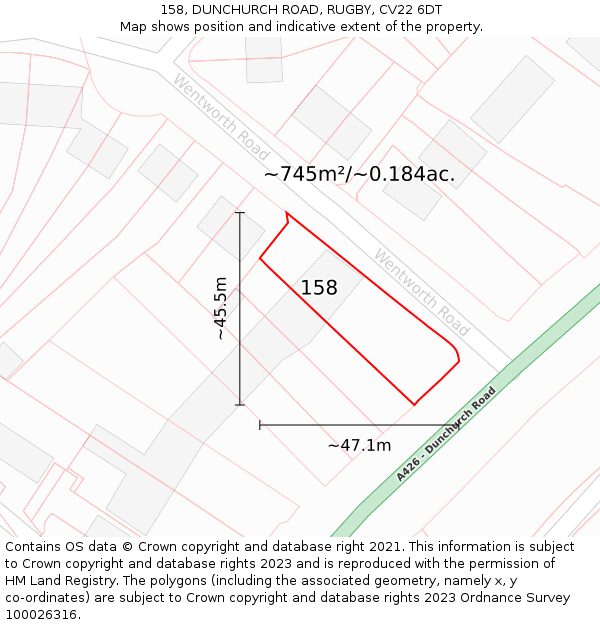 158, DUNCHURCH ROAD, RUGBY, CV22 6DT: Plot and title map