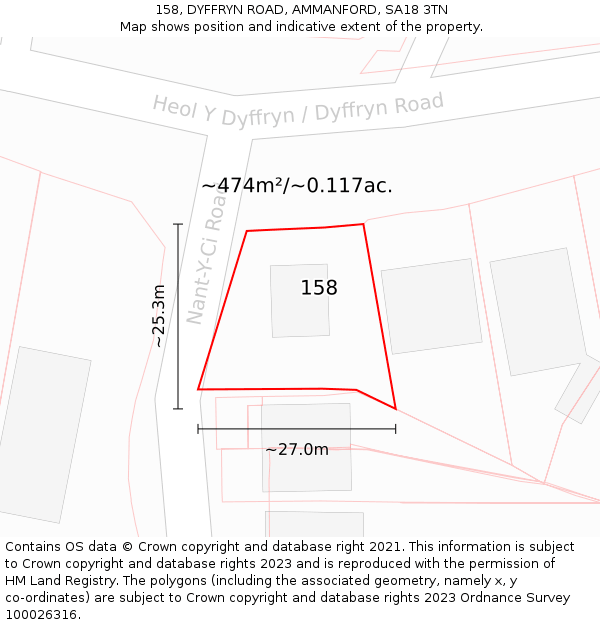 158, DYFFRYN ROAD, AMMANFORD, SA18 3TN: Plot and title map