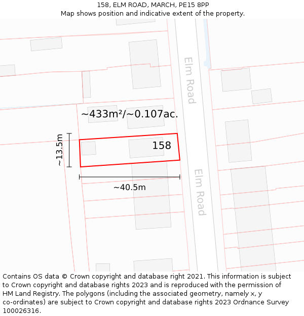 158, ELM ROAD, MARCH, PE15 8PP: Plot and title map