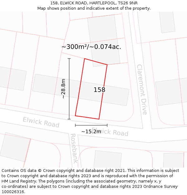 158, ELWICK ROAD, HARTLEPOOL, TS26 9NR: Plot and title map