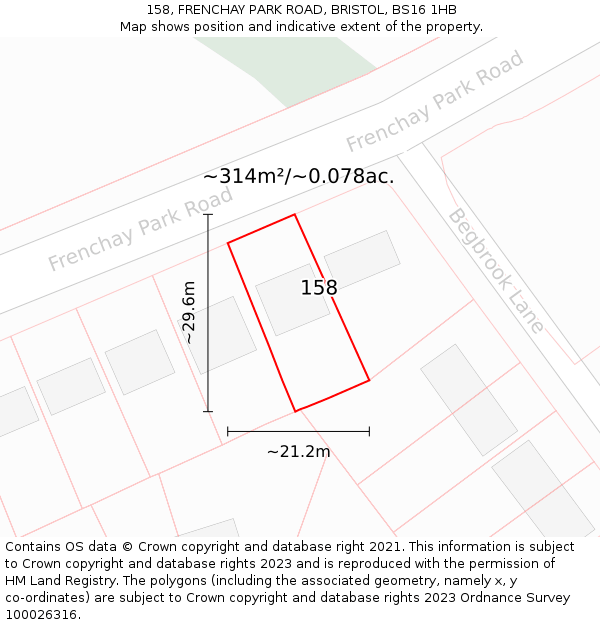 158, FRENCHAY PARK ROAD, BRISTOL, BS16 1HB: Plot and title map