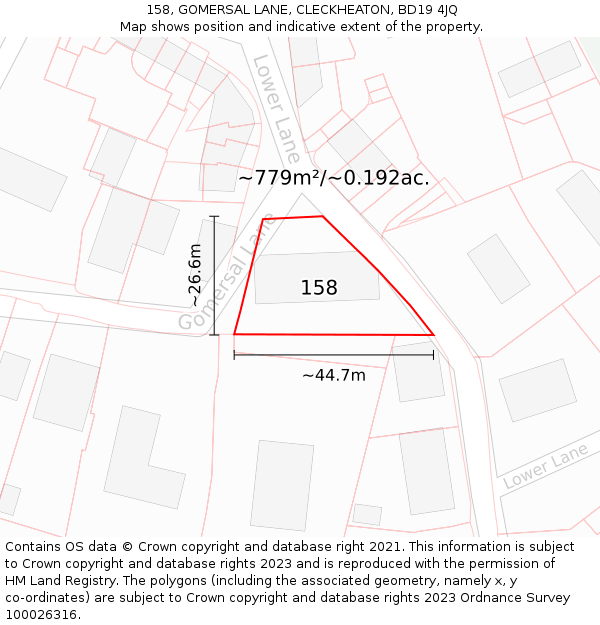 158, GOMERSAL LANE, CLECKHEATON, BD19 4JQ: Plot and title map