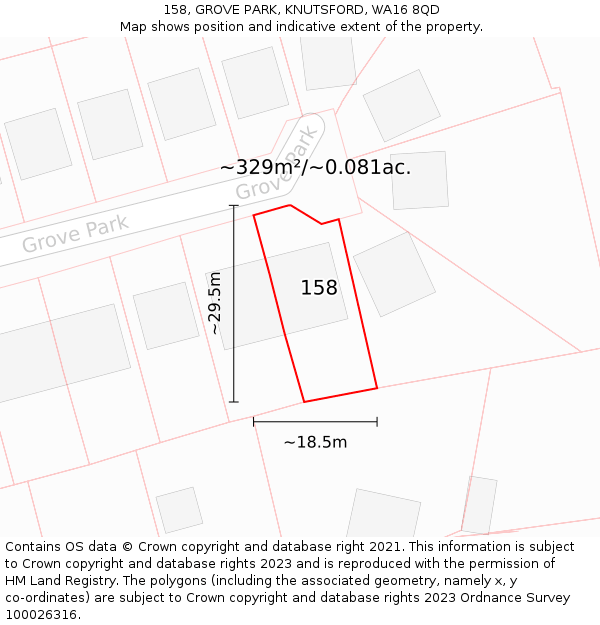 158, GROVE PARK, KNUTSFORD, WA16 8QD: Plot and title map