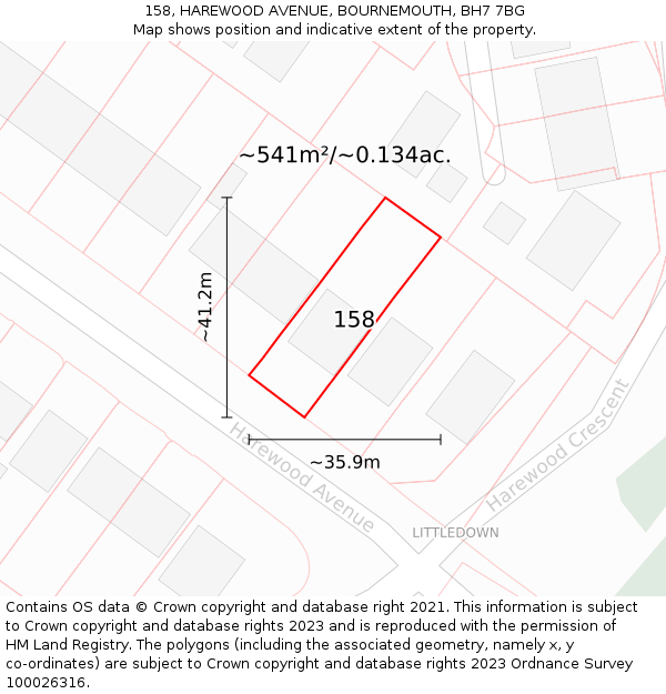 158, HAREWOOD AVENUE, BOURNEMOUTH, BH7 7BG: Plot and title map