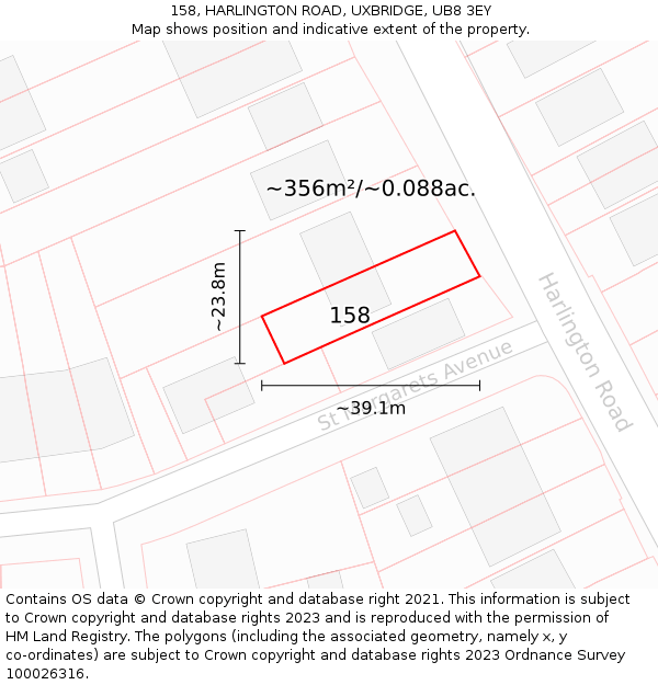 158, HARLINGTON ROAD, UXBRIDGE, UB8 3EY: Plot and title map
