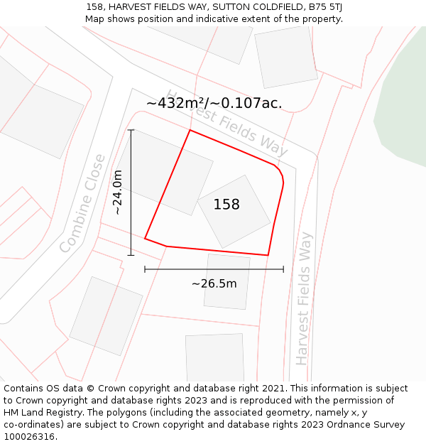 158, HARVEST FIELDS WAY, SUTTON COLDFIELD, B75 5TJ: Plot and title map
