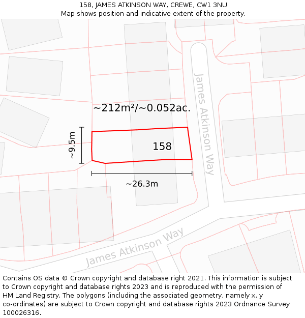 158, JAMES ATKINSON WAY, CREWE, CW1 3NU: Plot and title map