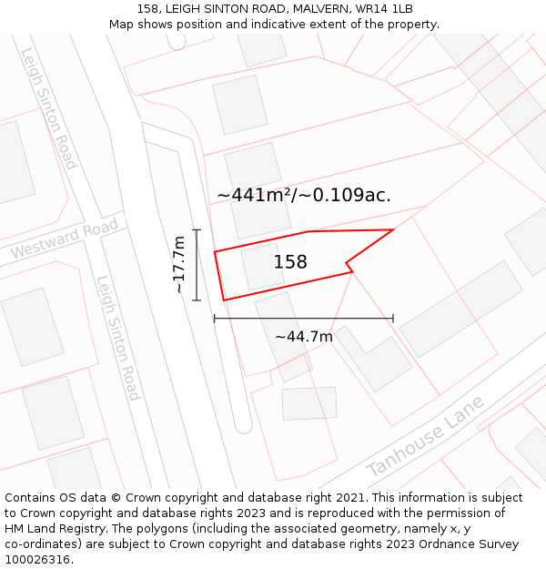 158, LEIGH SINTON ROAD, MALVERN, WR14 1LB: Plot and title map