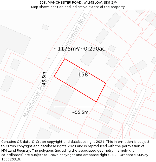 158, MANCHESTER ROAD, WILMSLOW, SK9 2JW: Plot and title map