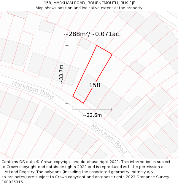 158, MARKHAM ROAD, BOURNEMOUTH, BH9 1JE: Plot and title map