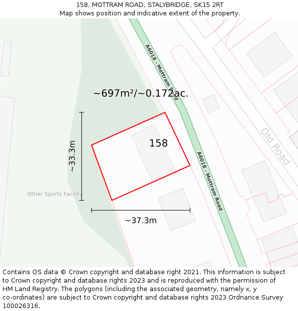 158, MOTTRAM ROAD, STALYBRIDGE, SK15 2RT: Plot and title map