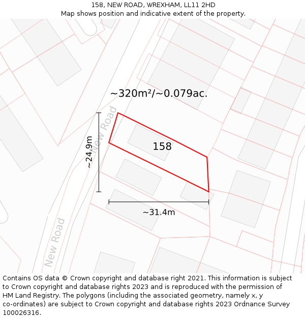 158, NEW ROAD, WREXHAM, LL11 2HD: Plot and title map