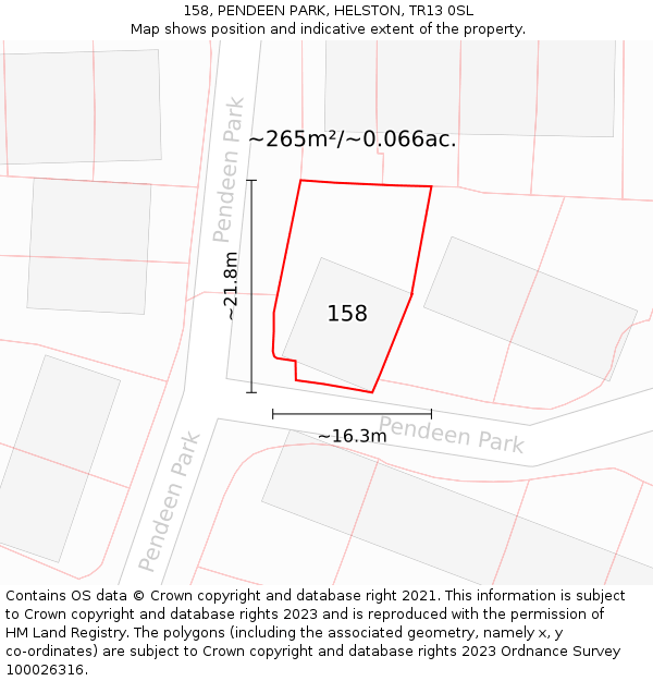 158, PENDEEN PARK, HELSTON, TR13 0SL: Plot and title map