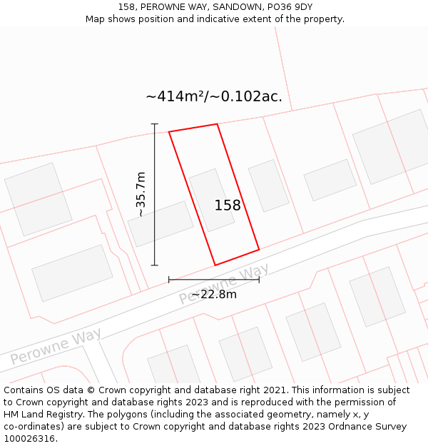 158, PEROWNE WAY, SANDOWN, PO36 9DY: Plot and title map