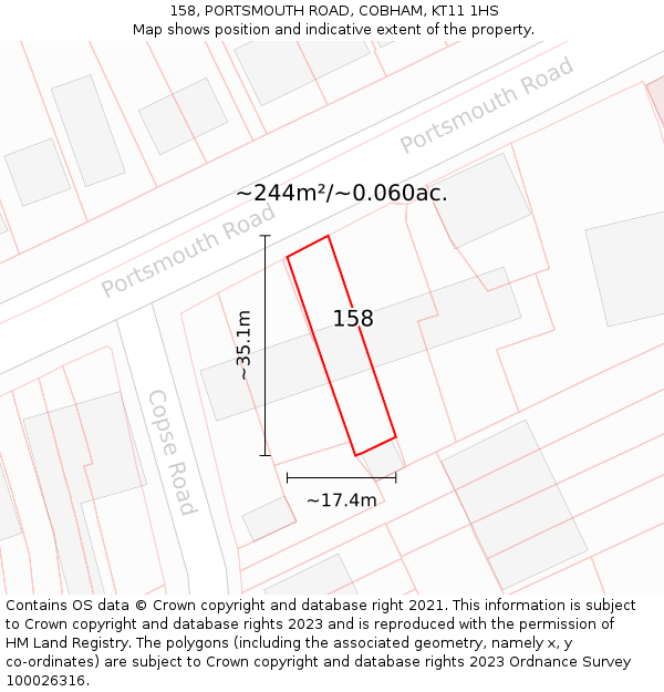 158, PORTSMOUTH ROAD, COBHAM, KT11 1HS: Plot and title map