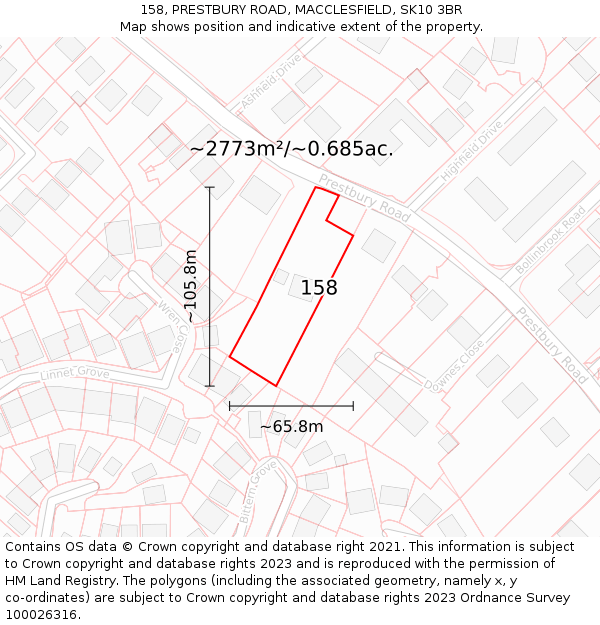 158, PRESTBURY ROAD, MACCLESFIELD, SK10 3BR: Plot and title map