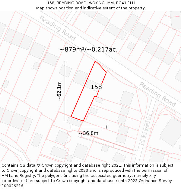 158, READING ROAD, WOKINGHAM, RG41 1LH: Plot and title map