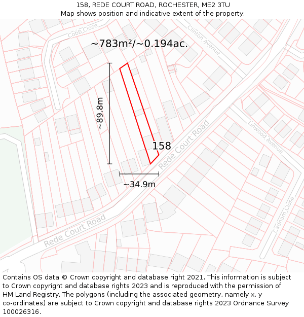 158, REDE COURT ROAD, ROCHESTER, ME2 3TU: Plot and title map