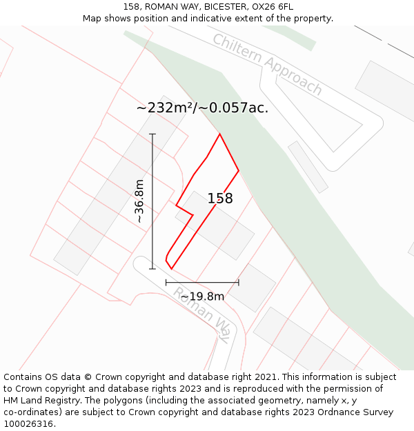 158, ROMAN WAY, BICESTER, OX26 6FL: Plot and title map