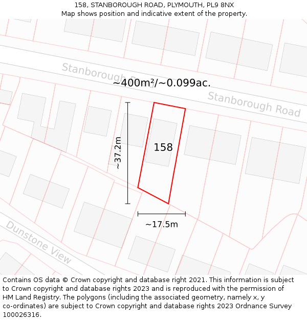 158, STANBOROUGH ROAD, PLYMOUTH, PL9 8NX: Plot and title map