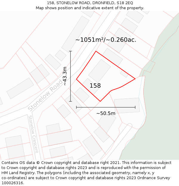 158, STONELOW ROAD, DRONFIELD, S18 2EQ: Plot and title map