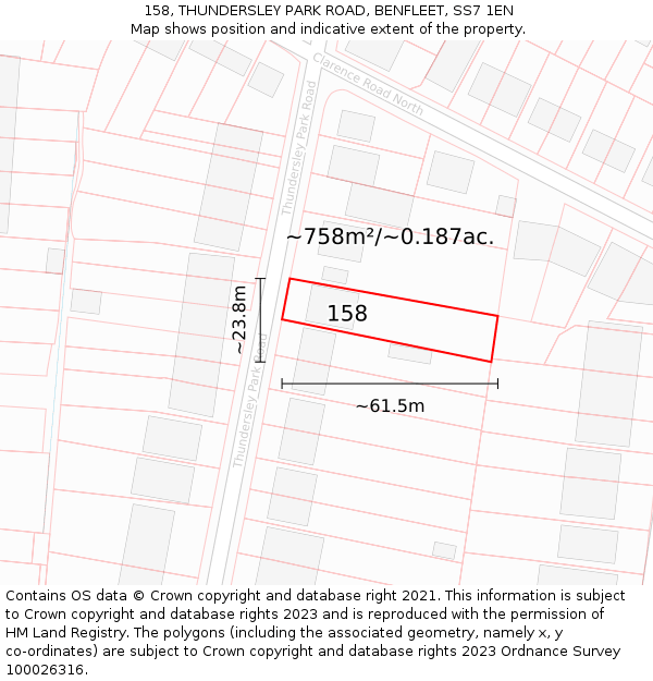 158, THUNDERSLEY PARK ROAD, BENFLEET, SS7 1EN: Plot and title map