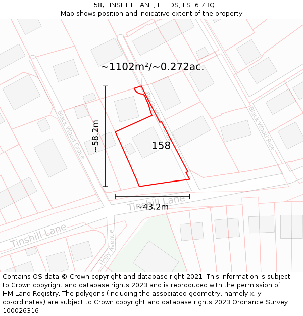 158, TINSHILL LANE, LEEDS, LS16 7BQ: Plot and title map