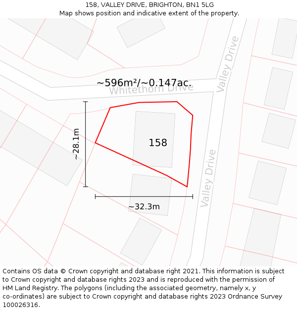 158, VALLEY DRIVE, BRIGHTON, BN1 5LG: Plot and title map