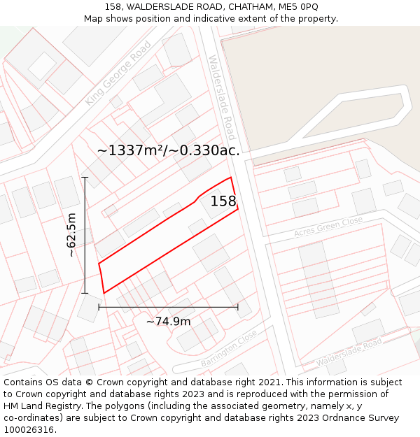 158, WALDERSLADE ROAD, CHATHAM, ME5 0PQ: Plot and title map